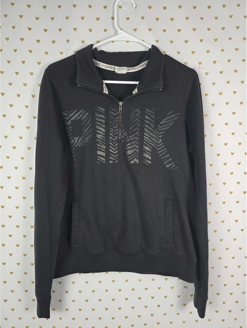 Victorias Secret Pink ZEBRA AnimaL Print VINTAGE Y2k Quarter Zip Sweater Shirt M